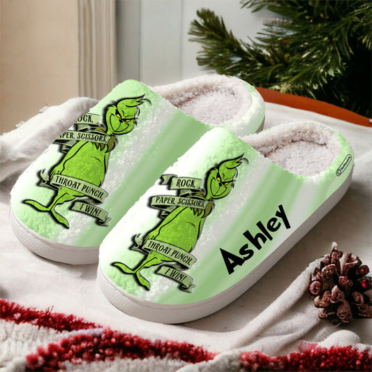 Rock Paper Throat Punch - Personalized Stole Christmas Slippers