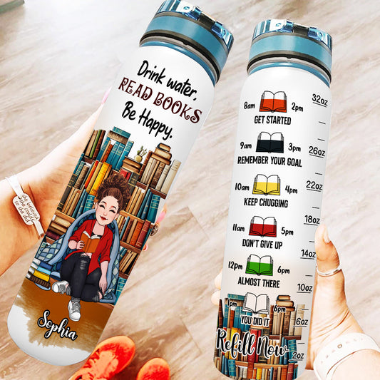 Lire le livre « Soyez heureux » - Gourde personnalisée avec suivi de l'hydratation