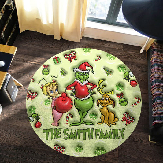 Green Mischief - Personalized Stole Christmas Round Rug