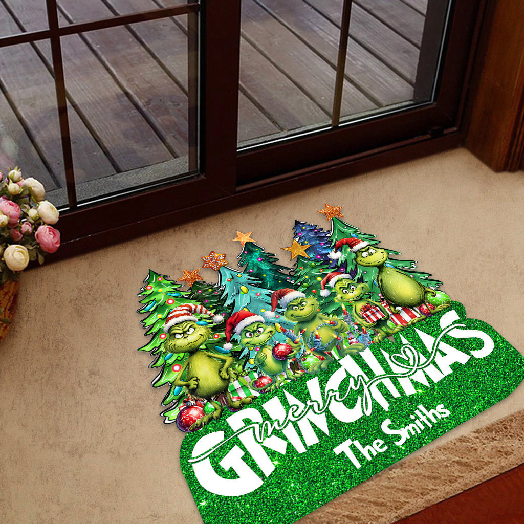 Joyeux Grinchmas - Paillasson personnalisé en forme d'étole de Noël
