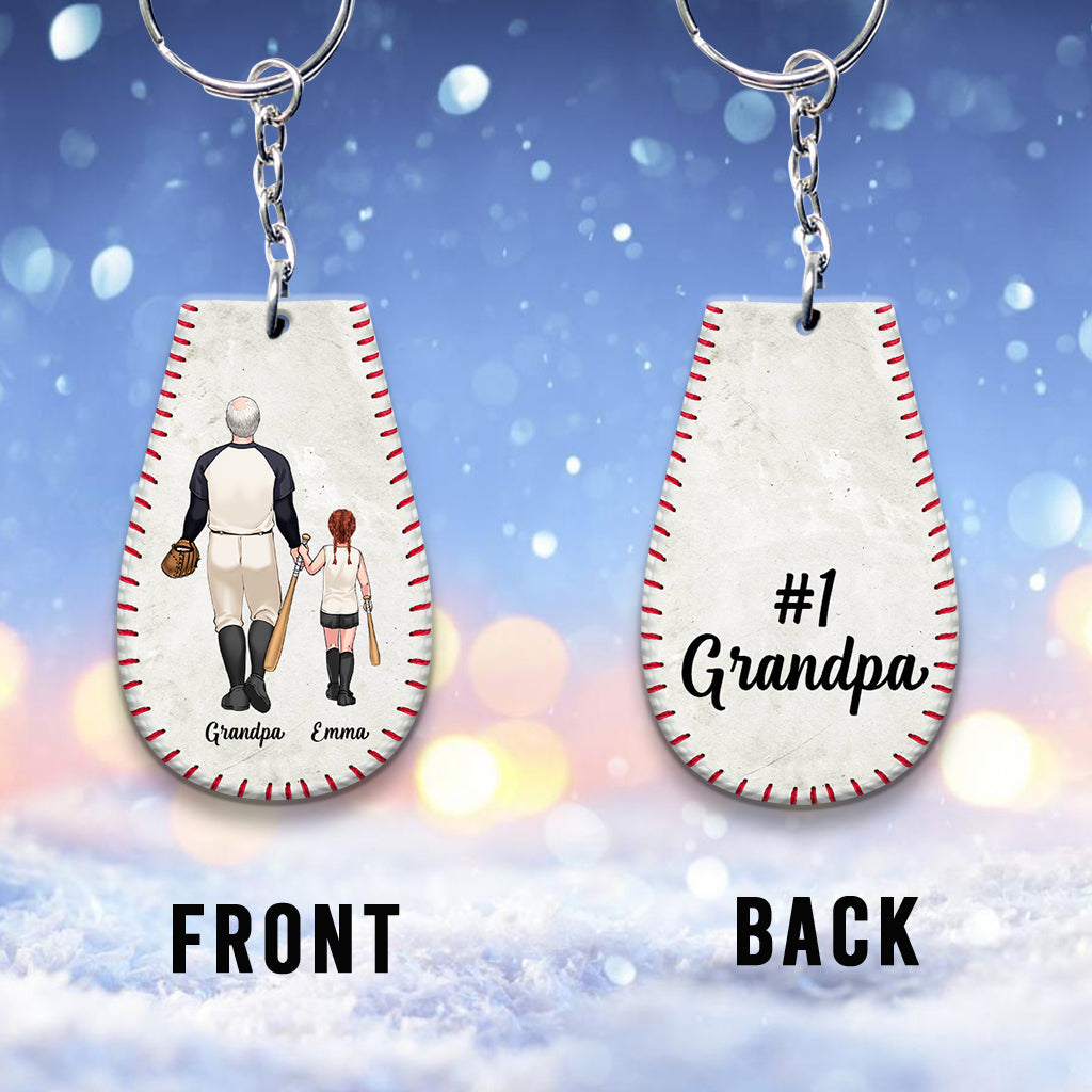 #1 Papa de baseball - Cadeau de baseball pour papa ou grand-père - Porte-clés personnalisé
