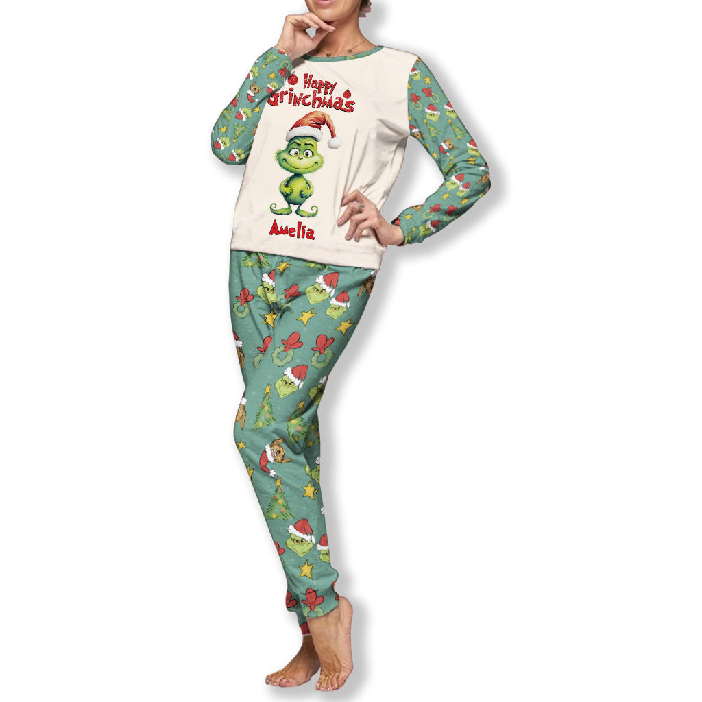 Joyeux Grinchmas - Ensemble pyjama de Noël personnalisé avec étole