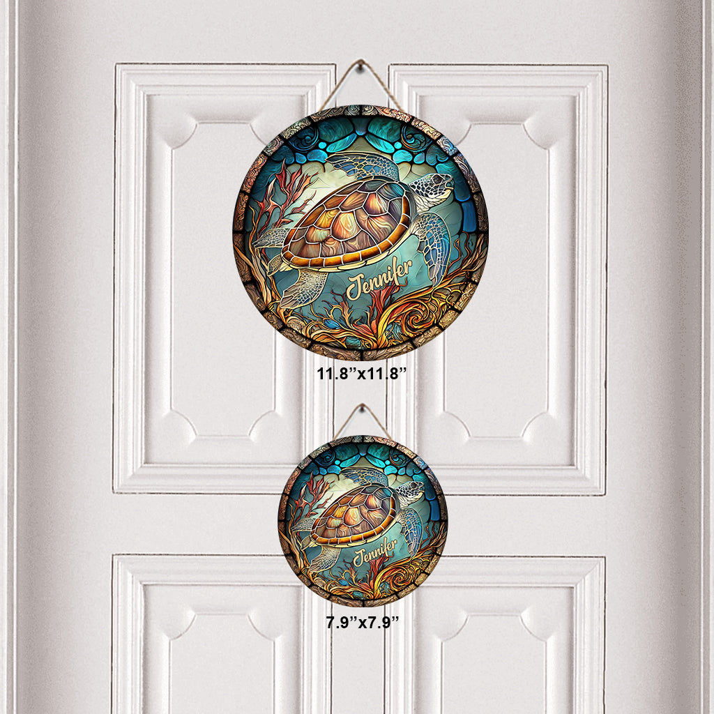 J'adore les tortues - Panneau rond en bois personnalisé avec une tortue