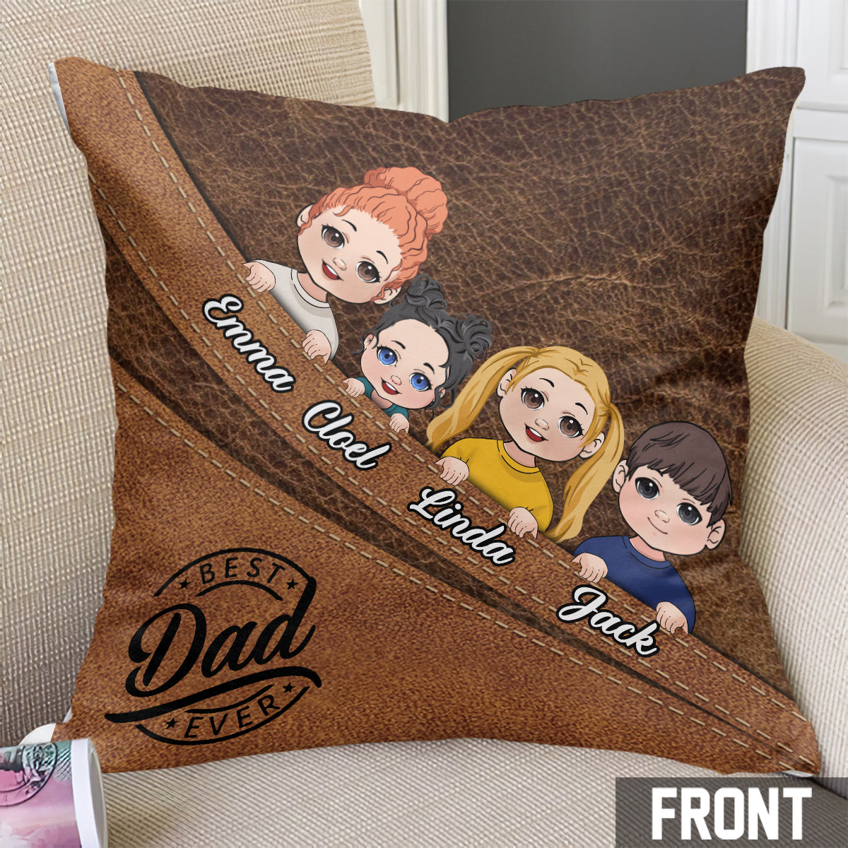 Meilleur papa/grand-mère/grand-père/maman du monde - Coussin décoratif personnalisé pour père