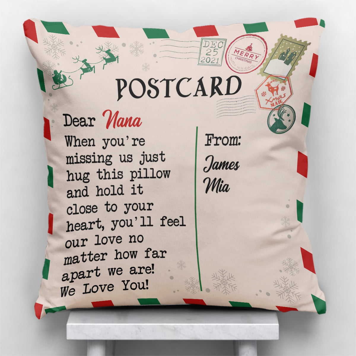 Carte postale « Chère Nana » - Coussin décoratif personnalisé pour grand-mère