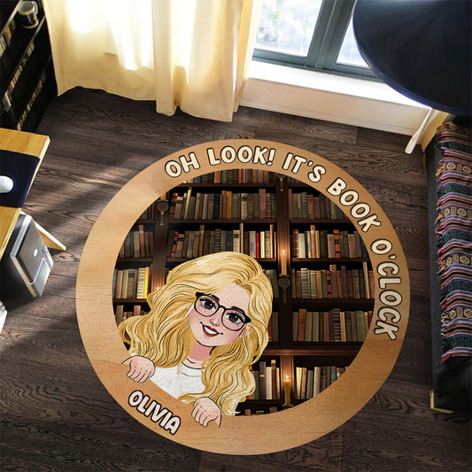 C'est l'heure du livre ! - Tapis rond personnalisé en forme de livre
