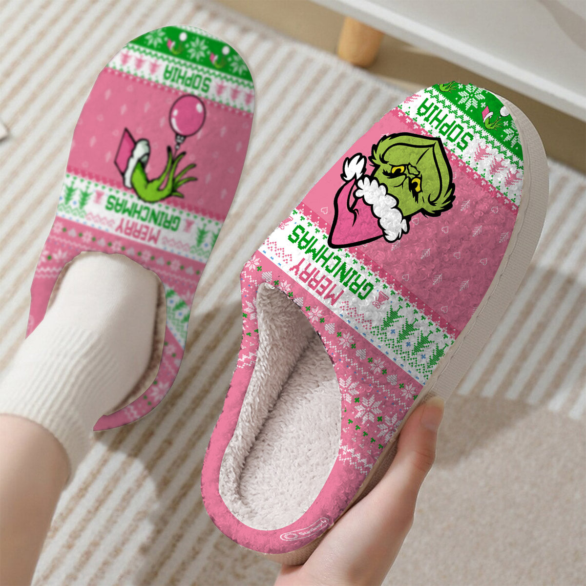 Joyeux Grinchmas - Étole de Noël personnalisée - Pantoufles de Noël