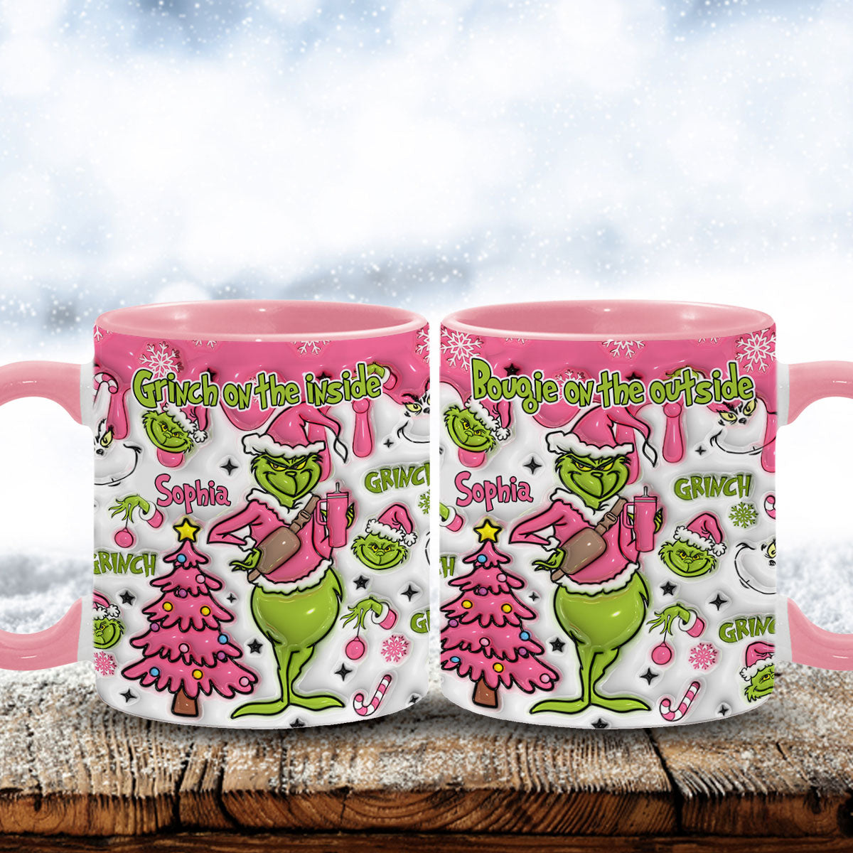 Grincheux à l'intérieur - Mug personnalisé avec étole de Noël