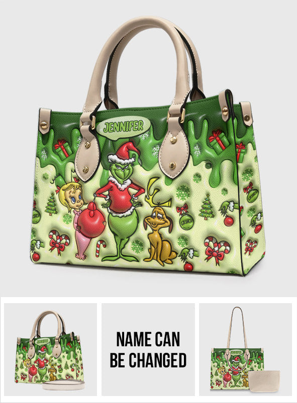 Merry Grinchmas - Personalized Stole Christmas Leather Handbag