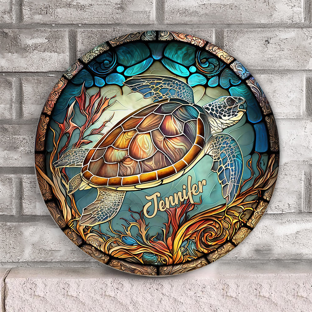 J'adore les tortues - Panneau rond en bois personnalisé avec une tortue