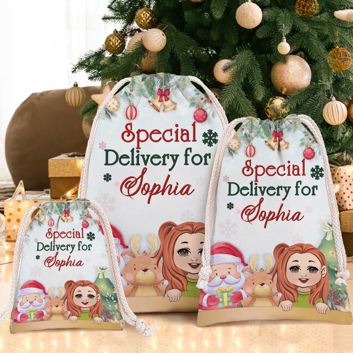 Special Delivery - Personalized Family Drawstring Tote Bag