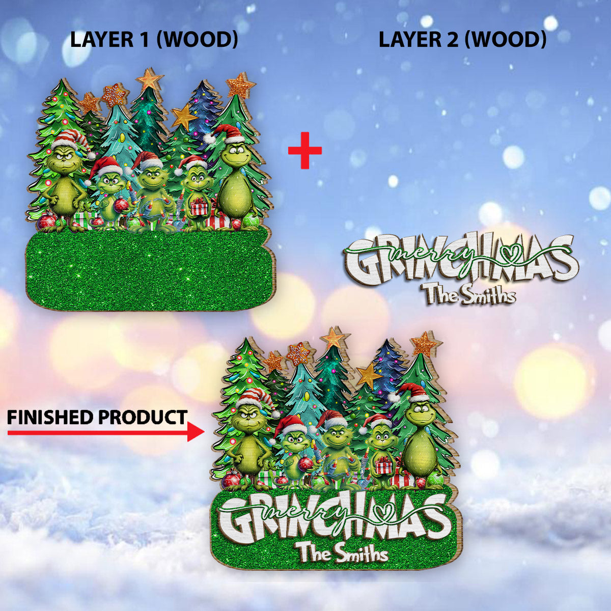 Joyeux Grinchmas - Plaque en bois personnalisée « Étole de Noël » à 2 couches