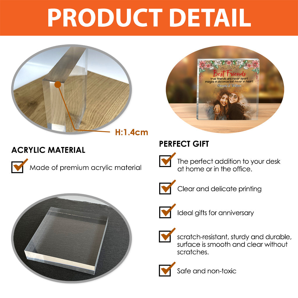 Les vrais amis ne se quittent jamais - Plaque acrylique personnalisée pour meilleure amie