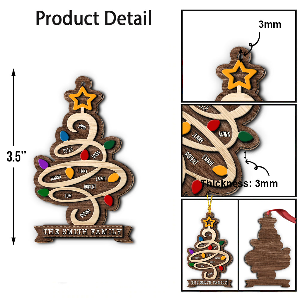 Sapin de Noël avec nom de famille - Ornement en bois personnalisé avec le nom de famille