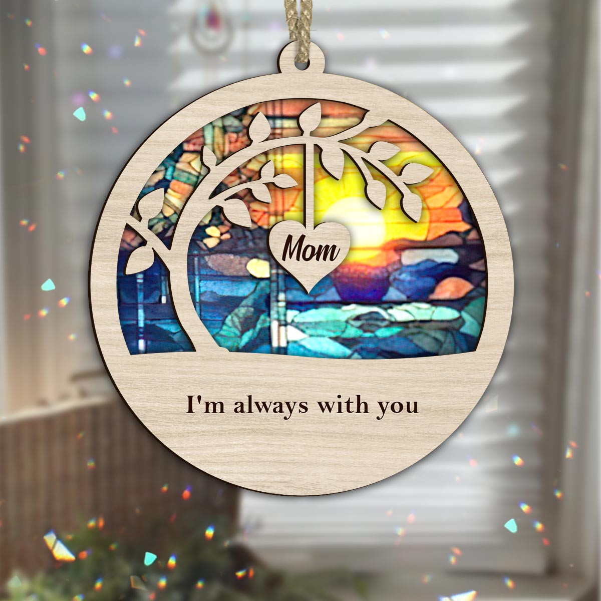 Je suis toujours avec toi - Cadeau commémoratif en cas de décès - Attrape-soleil personnalisé