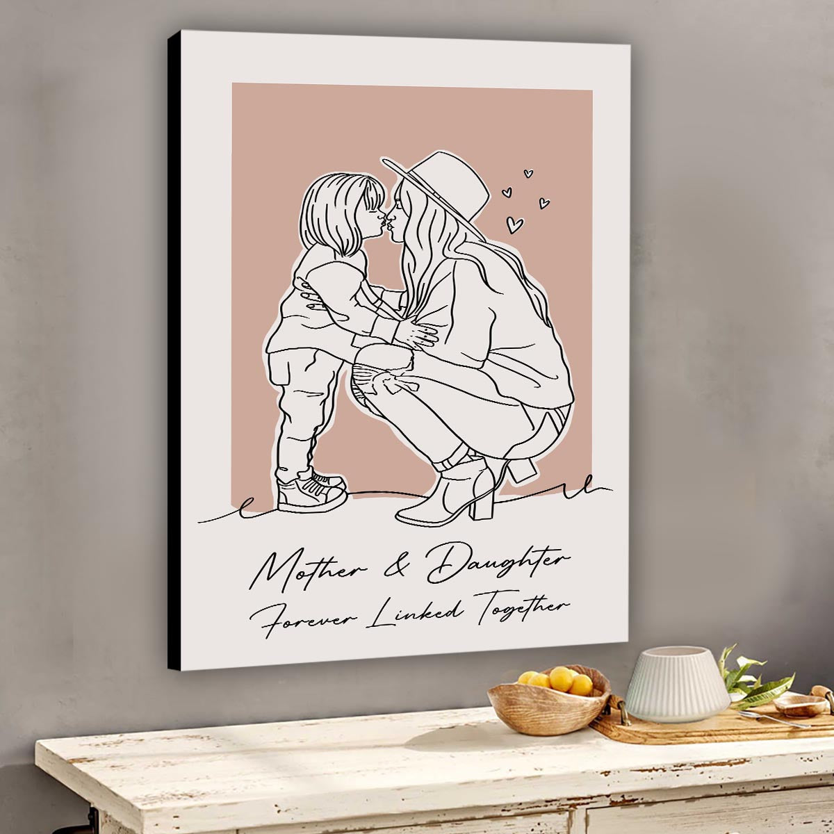 Portrait au trait personnalisé - Toile et affiche personnalisées pour maman