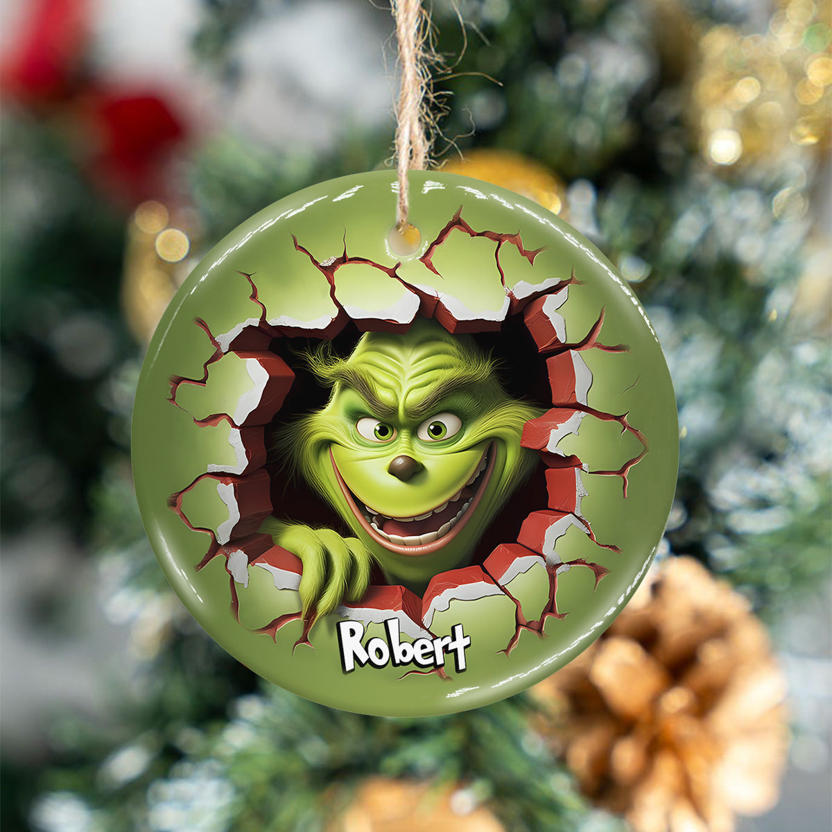 Joyeux Grinchmas - Ornement rond en céramique personnalisé en forme d'étole de Noël