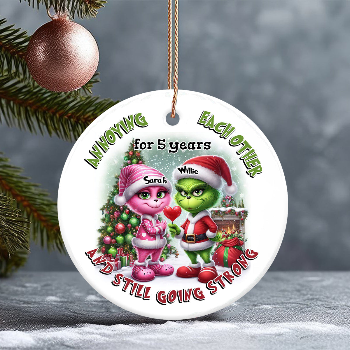 Annoying Each Other - Personalized Stole Christmas Ceramic Circle Ornament