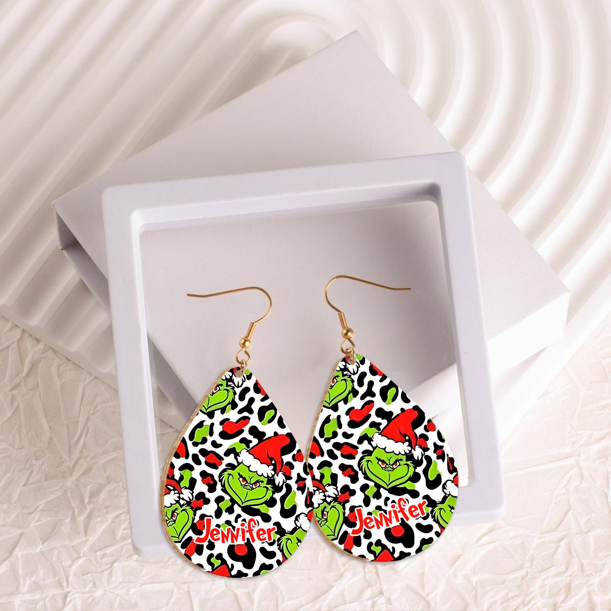Joyeux Noël - Boucles d'oreilles étole de Noël personnalisées en bois
