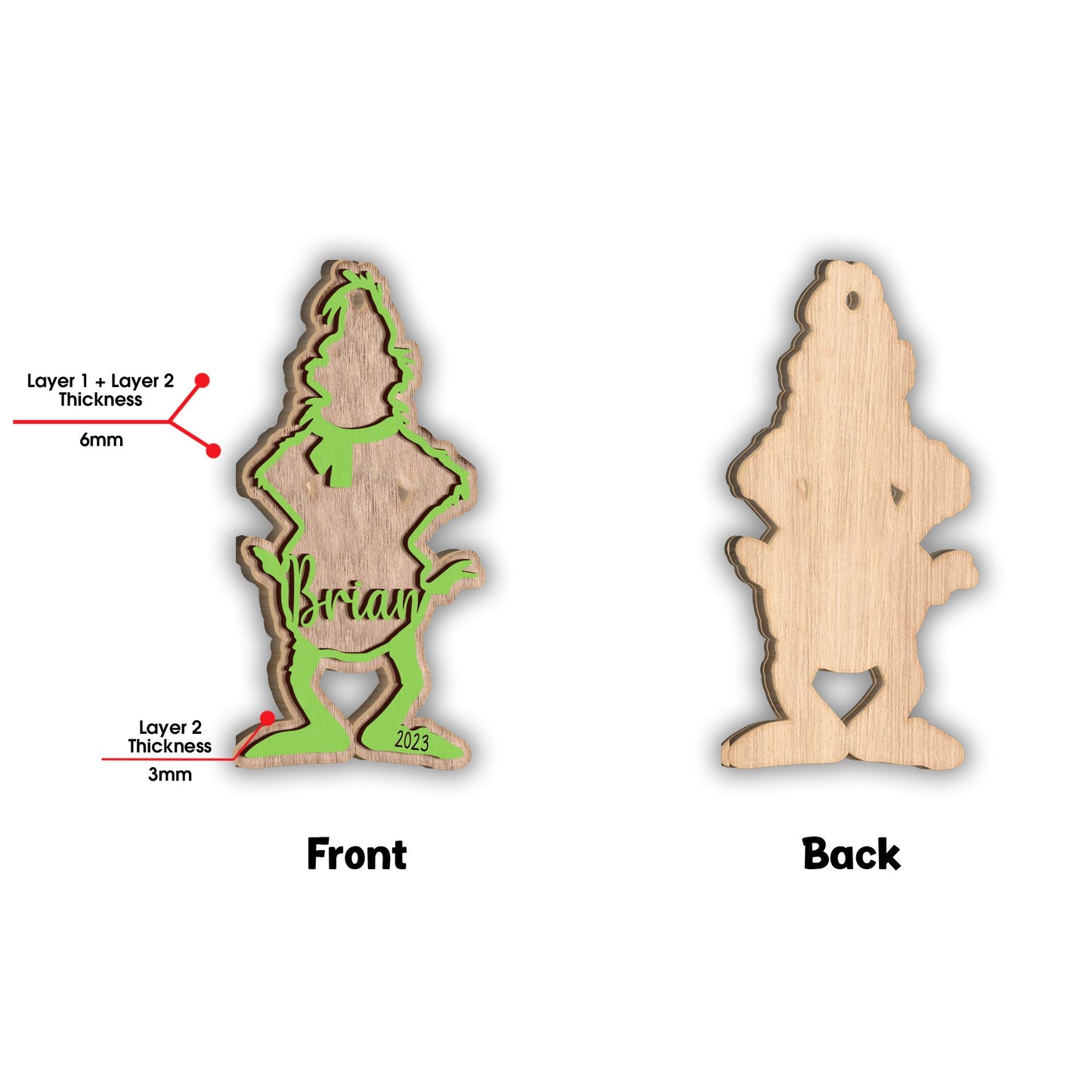 Merry Grinchmas - Personalized Stole Christmas 2 Layered Piece Ornament