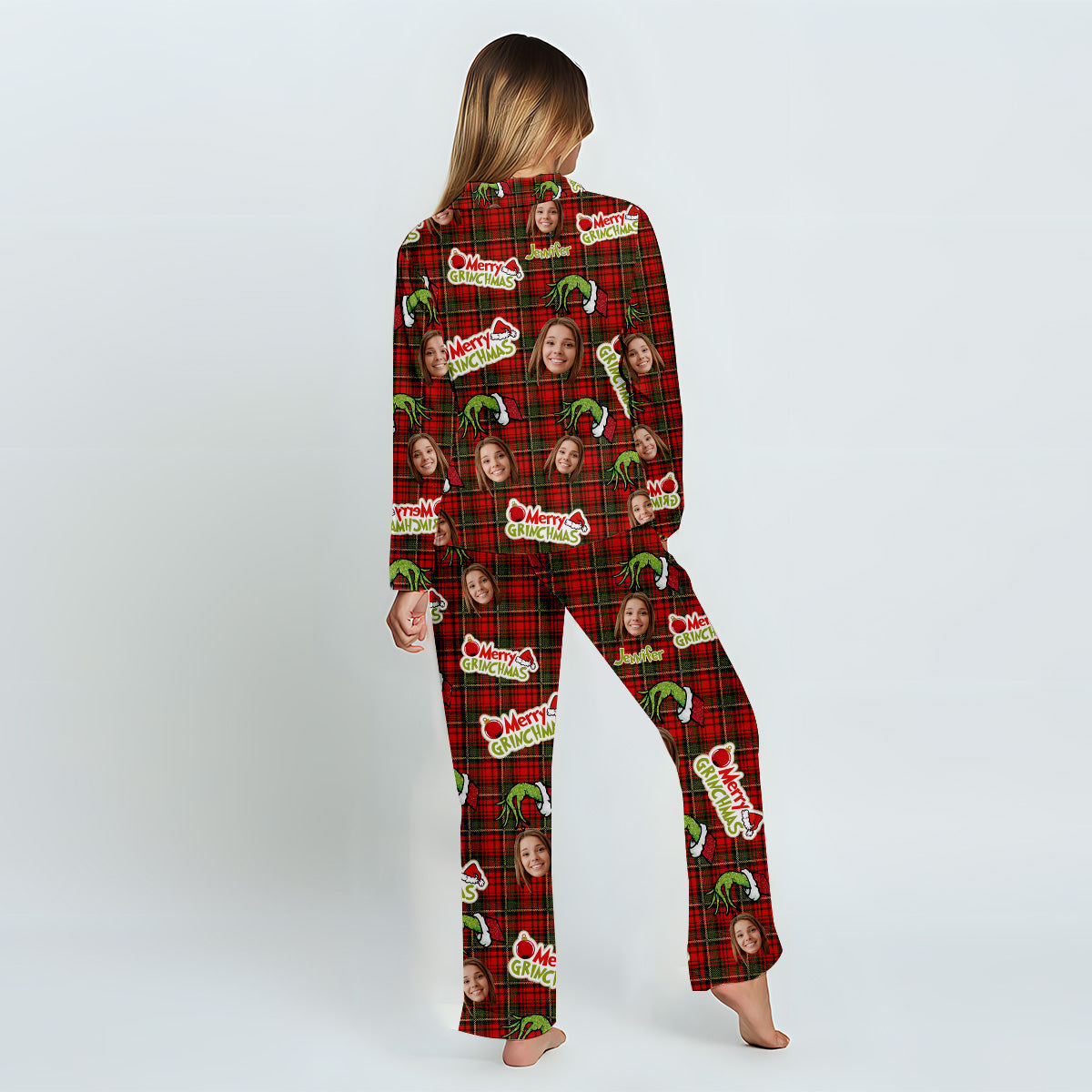 Joyeux Grinchmas - Pyjama de Noël personnalisé avec étole et boutons