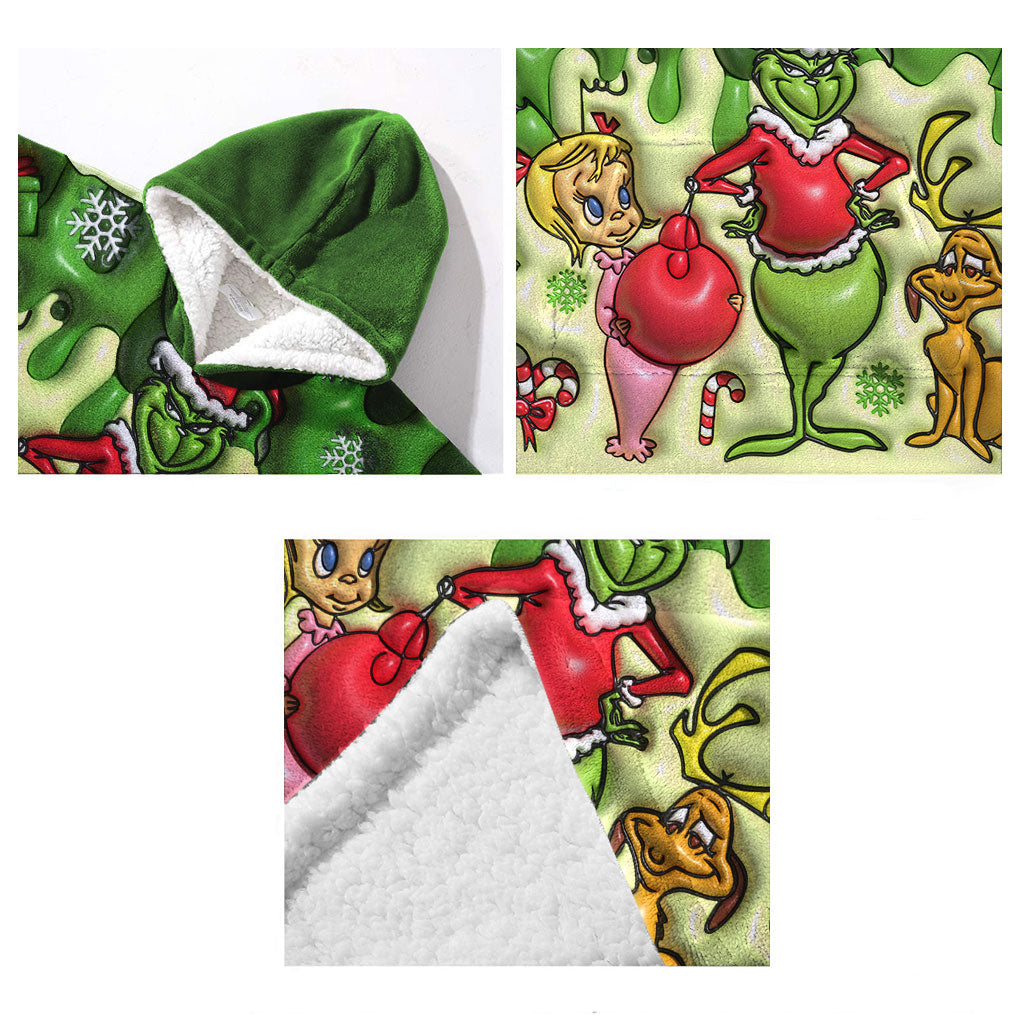 Merry Grinchmas - Personalized Stole Christmas Blanket Hoodie