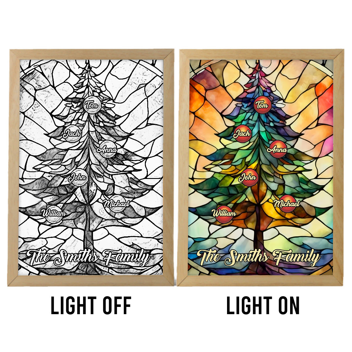 Sapin de Noël familial - Cadre photo lumineux personnalisé pour la famille