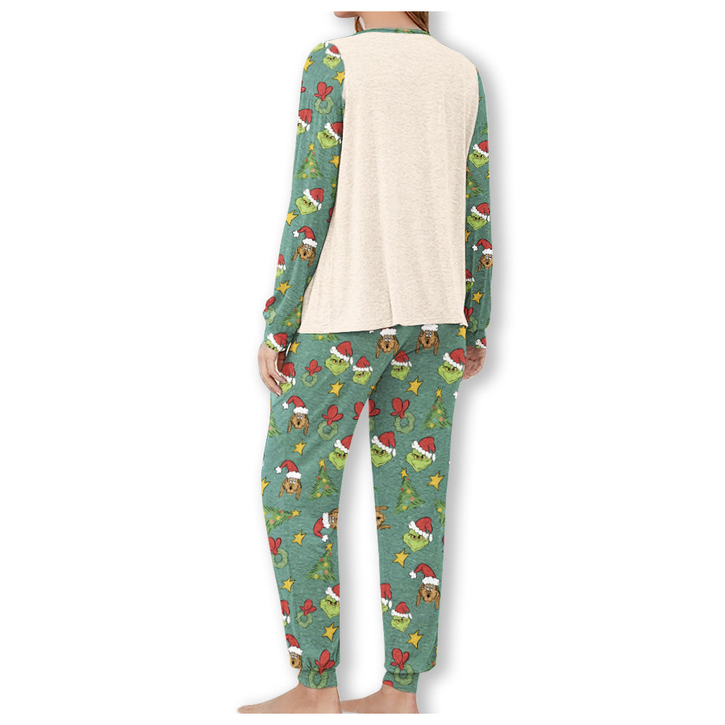 Joyeux Grinchmas - Ensemble pyjama de Noël personnalisé avec étole