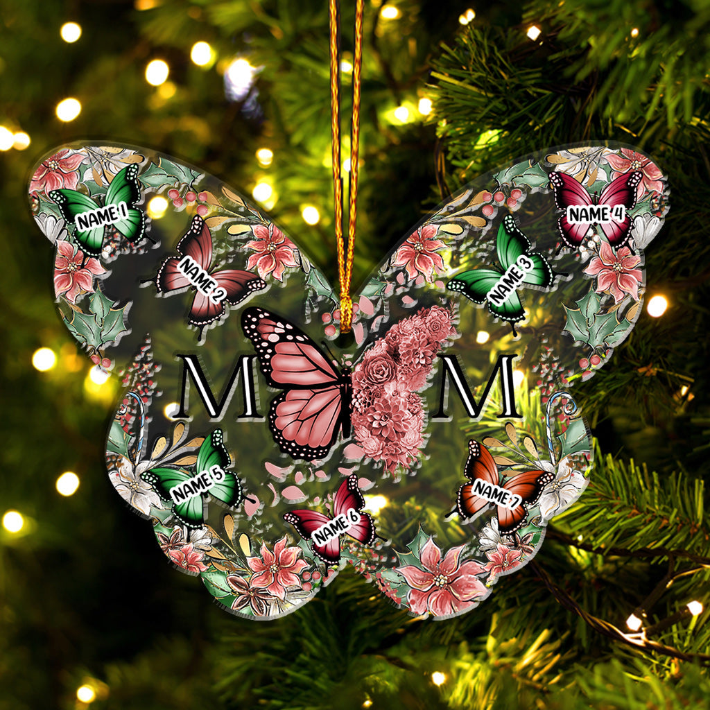 Maman et enfants Papillons Fleur de Noël - Ornement personnalisé pour maman