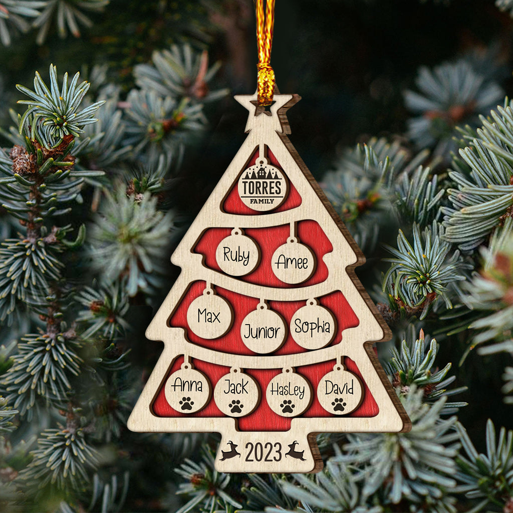 Family Name Christmas Tree Many Colors - Personalized Family Layered Wood Ornament