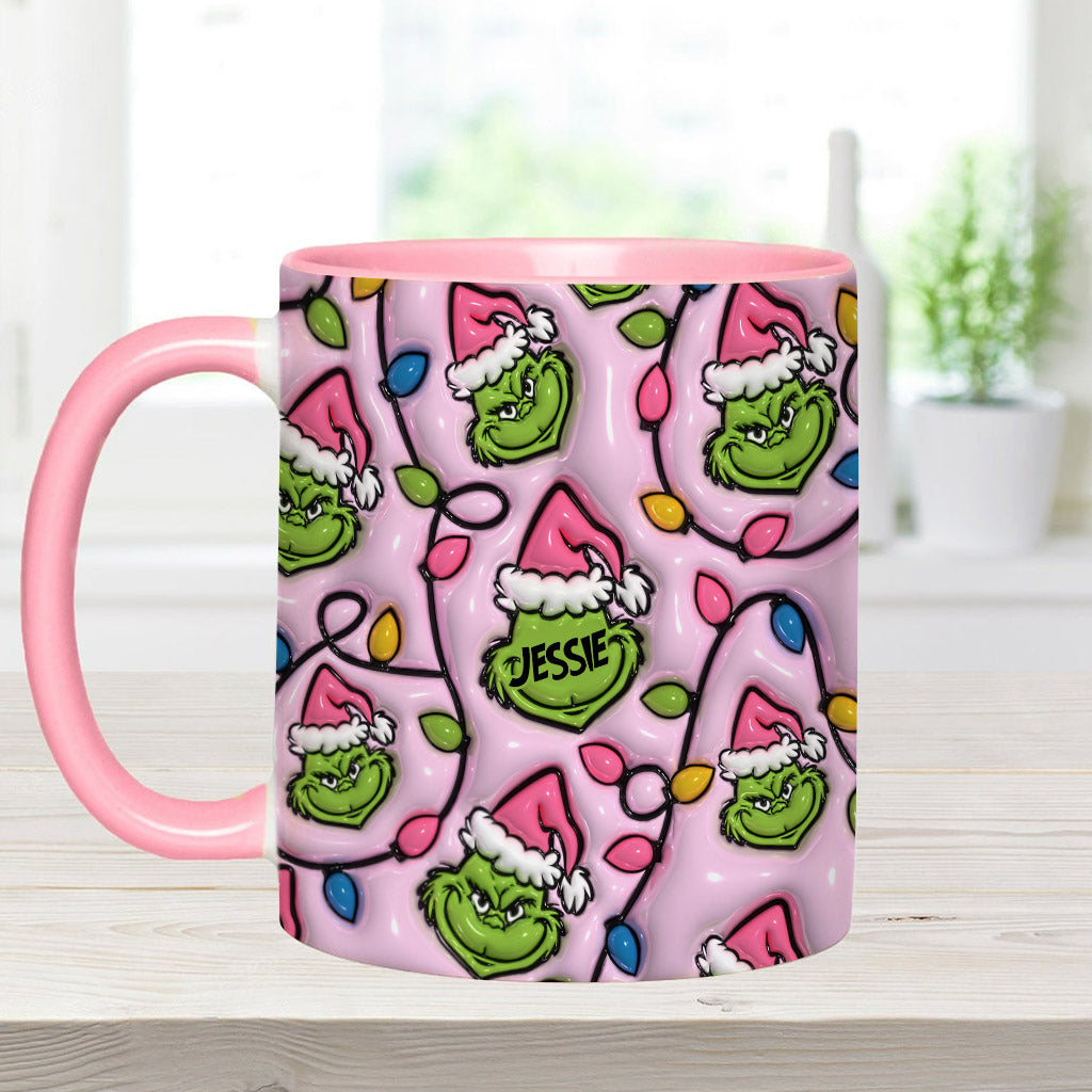 Mug décoratif de Noël vert et rose - Étole personnalisée