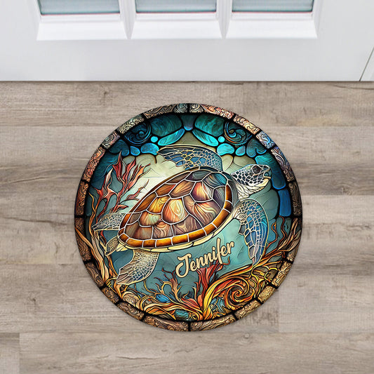 J'adore les tortues ! Paillasson personnalisé en forme de tortue