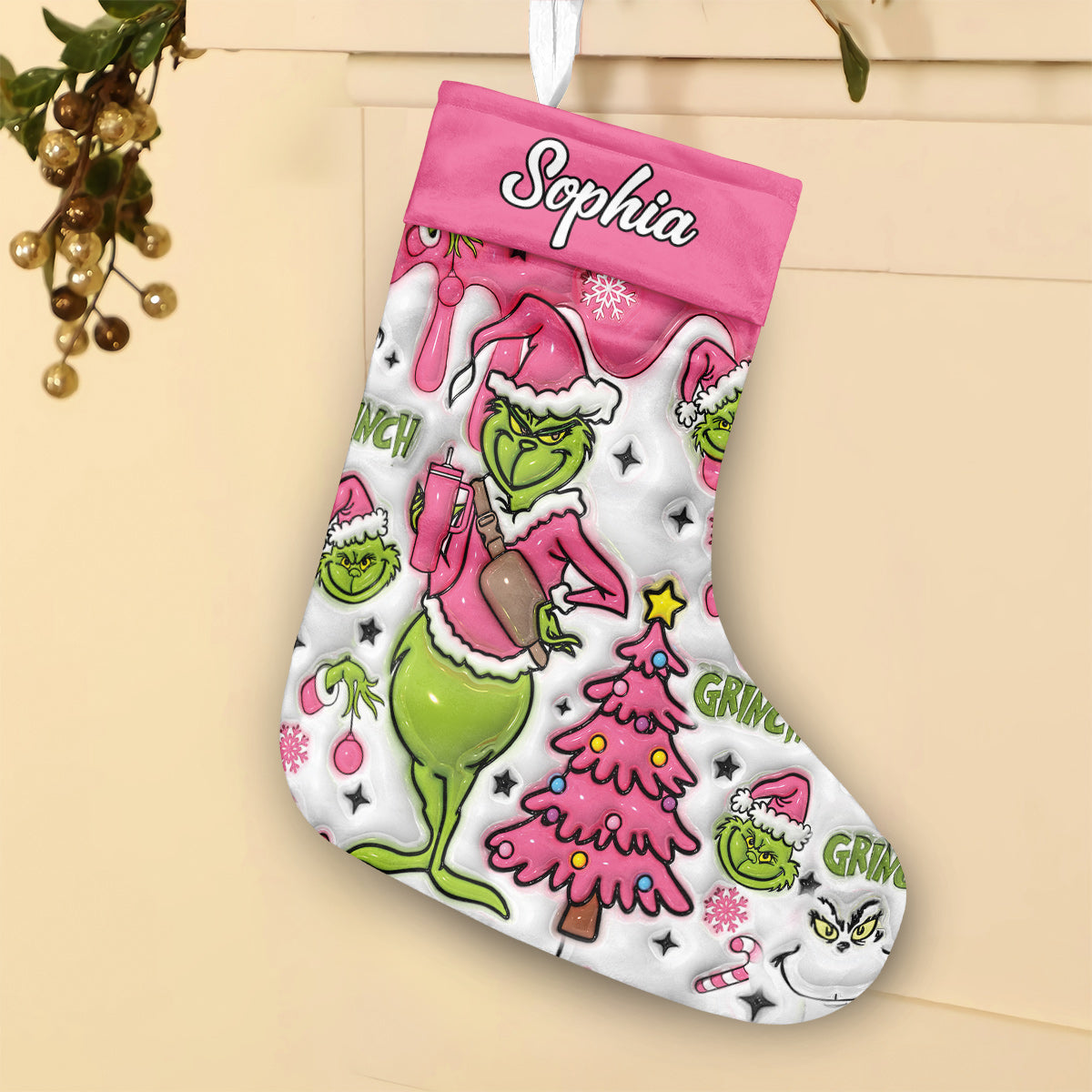 Joyeux Grinchmas - Étole de Noël personnalisée et bas de Noël