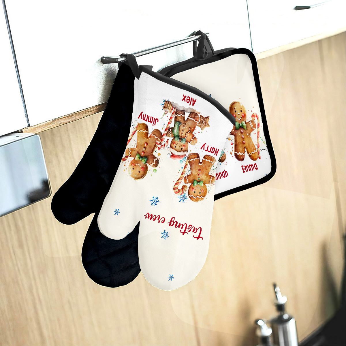 L'équipe de dégustation de biscuits de grand-mère - Ensemble de gants de cuisine et de maniques personnalisés « Grand-mère »