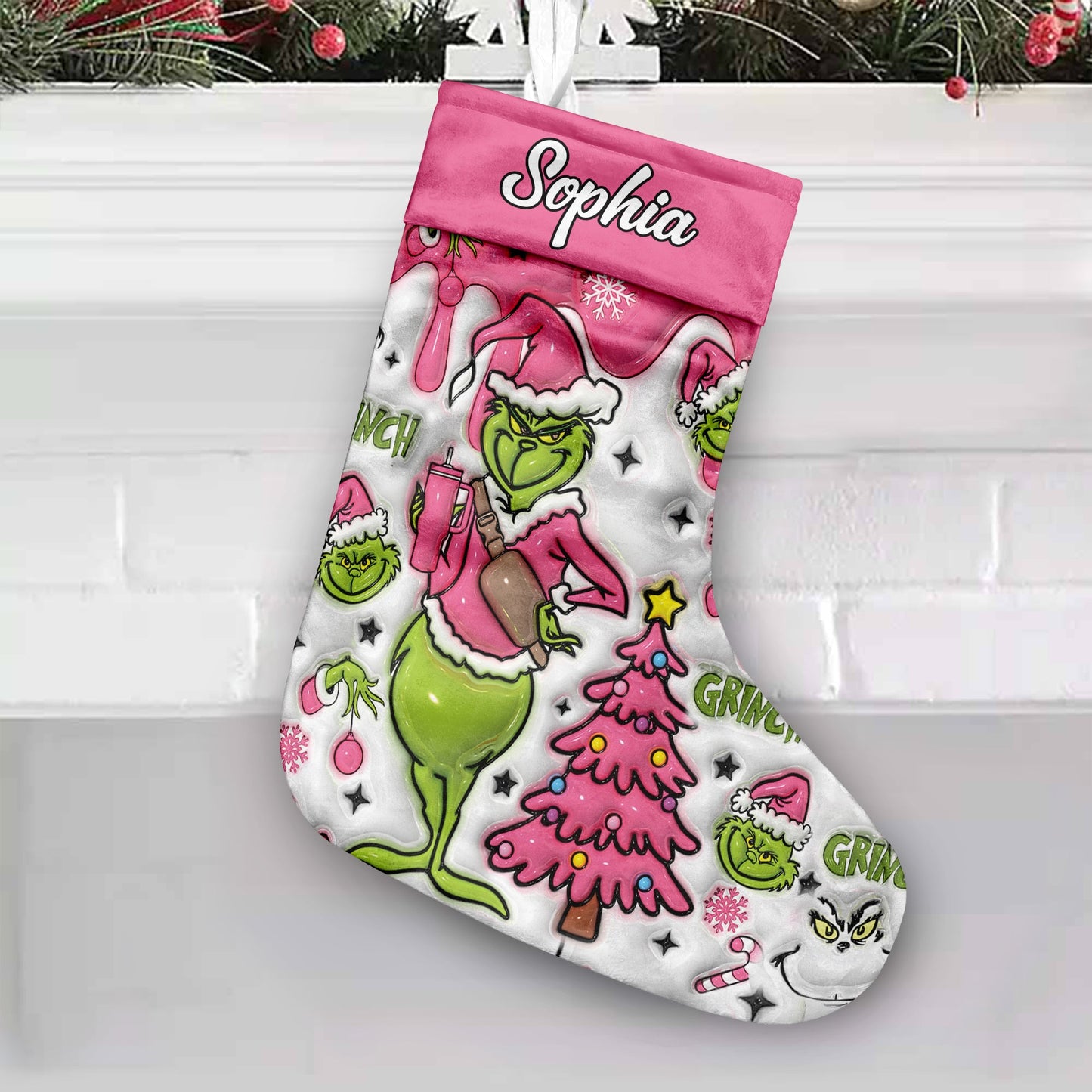 Joyeux Grinchmas - Étole de Noël personnalisée et bas de Noël