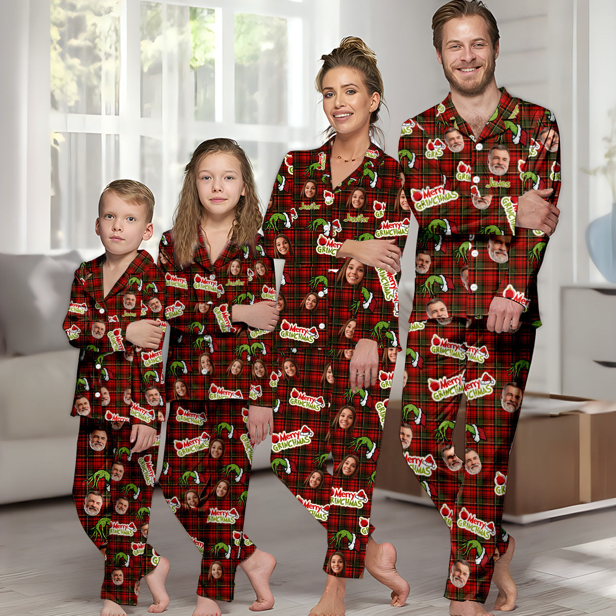 Joyeux Grinchmas - Pyjama de Noël personnalisé avec étole et boutons