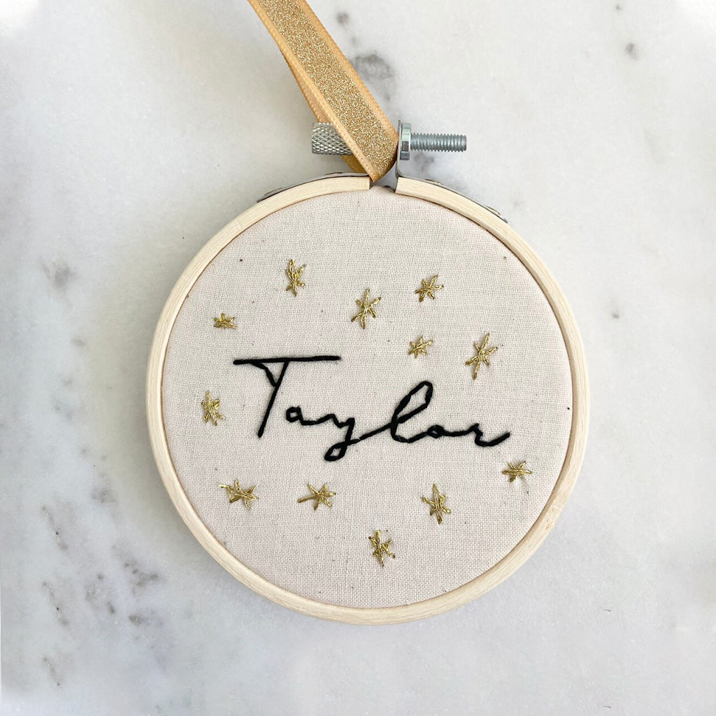 Name Embroidery Ornament - Personalized Family Embroidered Circle Ornament