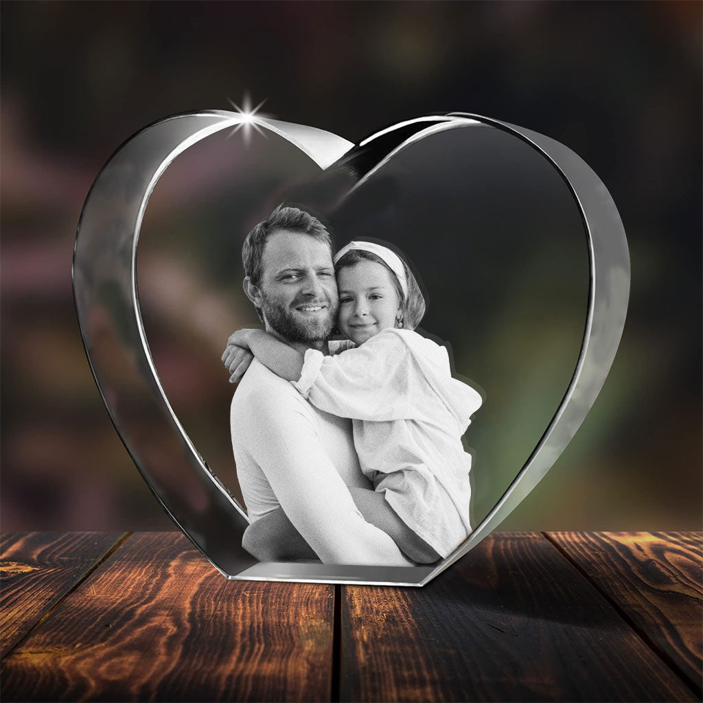 Lampe en cristal gravée au laser avec photo personnalisée - Cadeau pour papa - Lampe en cristal 3D en forme de cœur avec gravure laser personnalisée