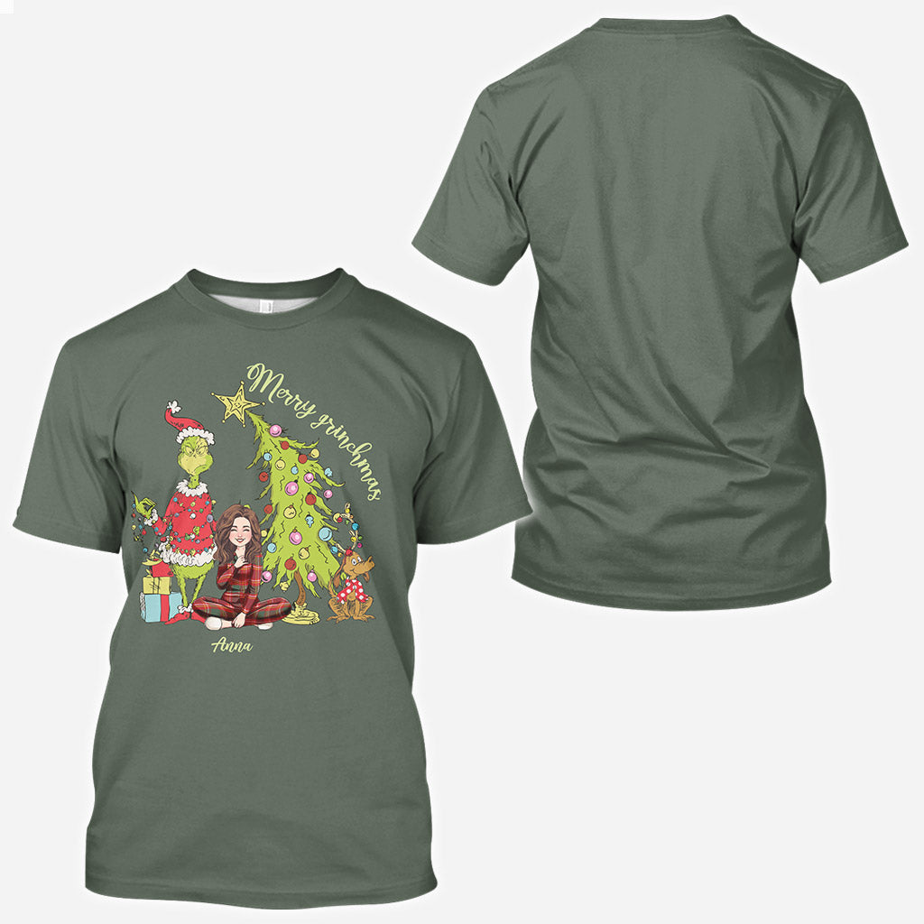 Merry Christmas Green Mischief - Personalized Stole Christmas All Over Shirt