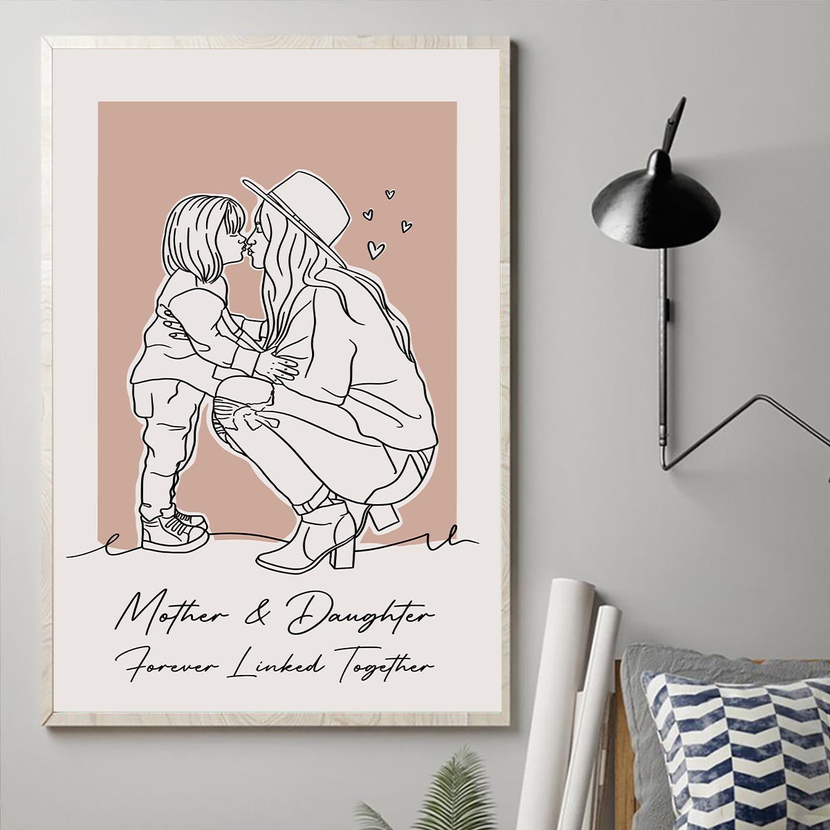 Portrait au trait personnalisé - Toile et affiche personnalisées pour maman