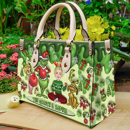 Merry Christmas - Personalized Stole Christmas Leather Handbag