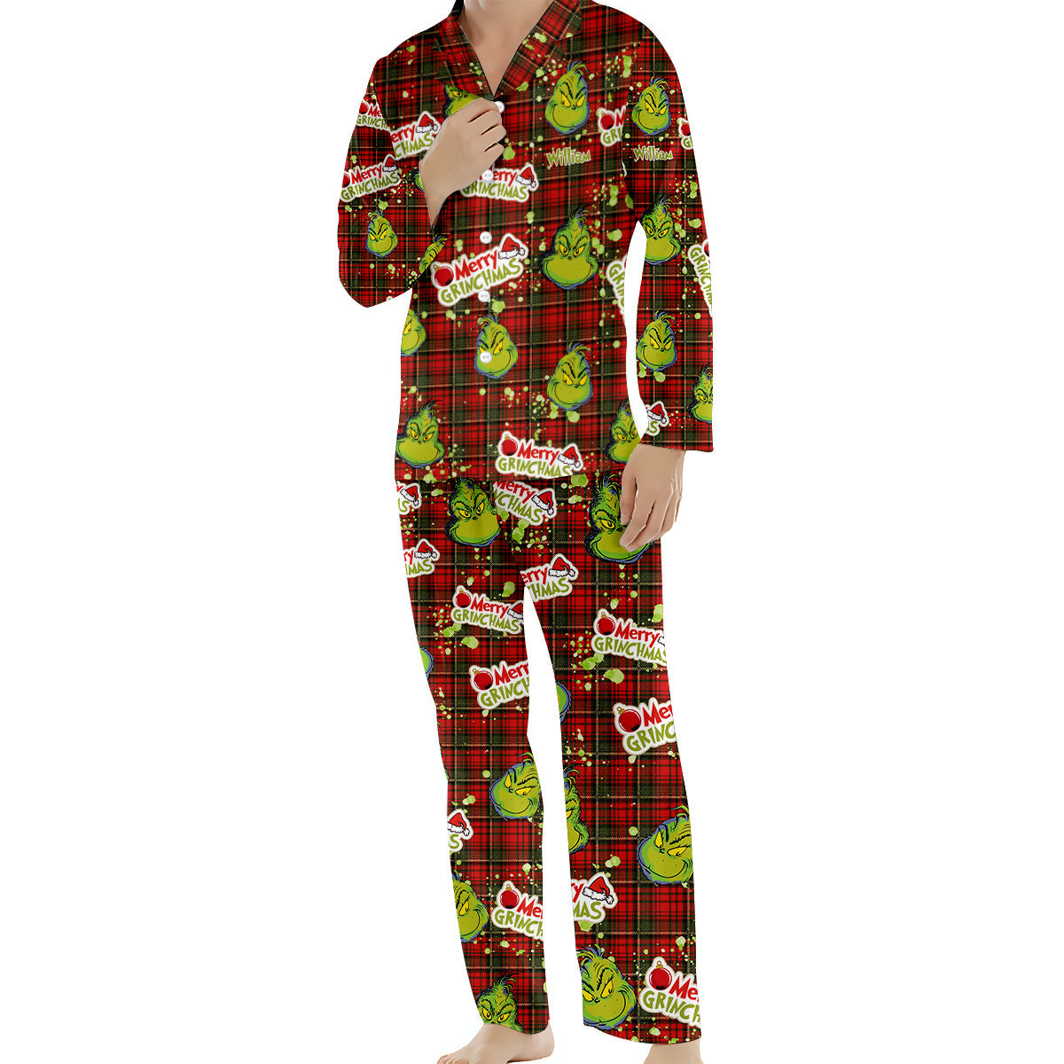 Joyeux Grinchmas - Pyjama de Noël personnalisé avec étole et boutons