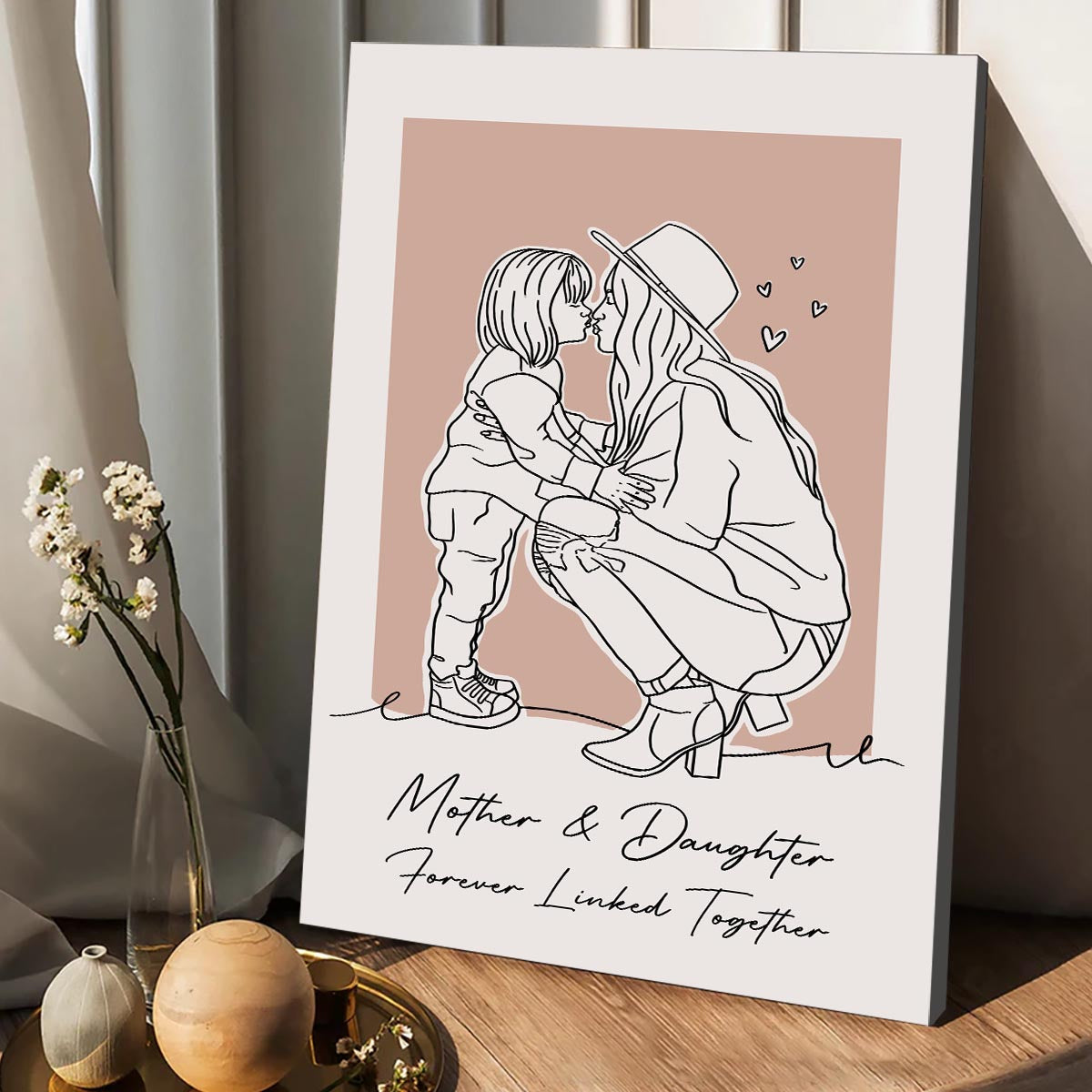 Portrait au trait personnalisé - Toile et affiche personnalisées pour maman