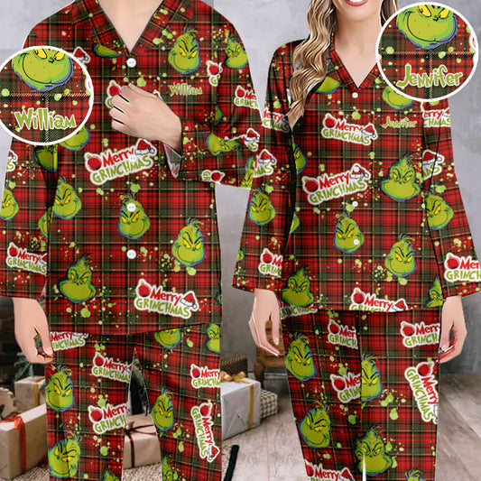 Merry Grinchmas - Personalized Stole Christmas Button Down Pajamas