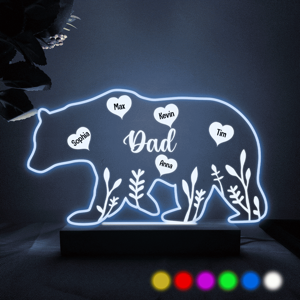 Maman Ours - Cadeau pour maman, papa, grand-mère, grand-père - Plaque lumineuse personnalisée