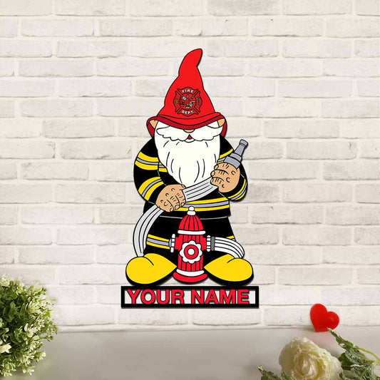 Gnome pompier - Panneau en métal découpé personnalisé