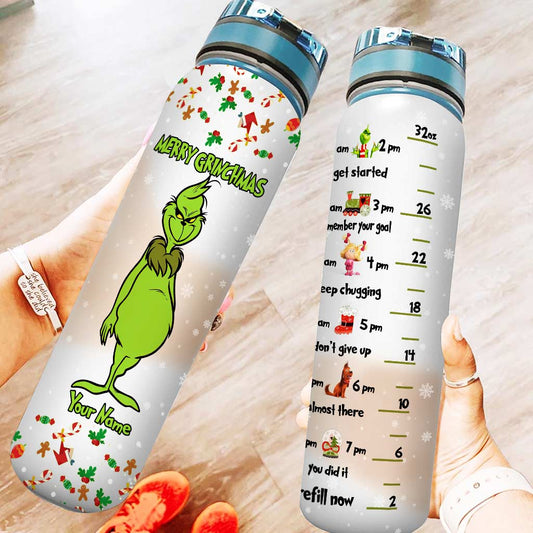 Joyeux Grinchmas - Étole de Noël personnalisée Gourde de suivi d'eau de Noël