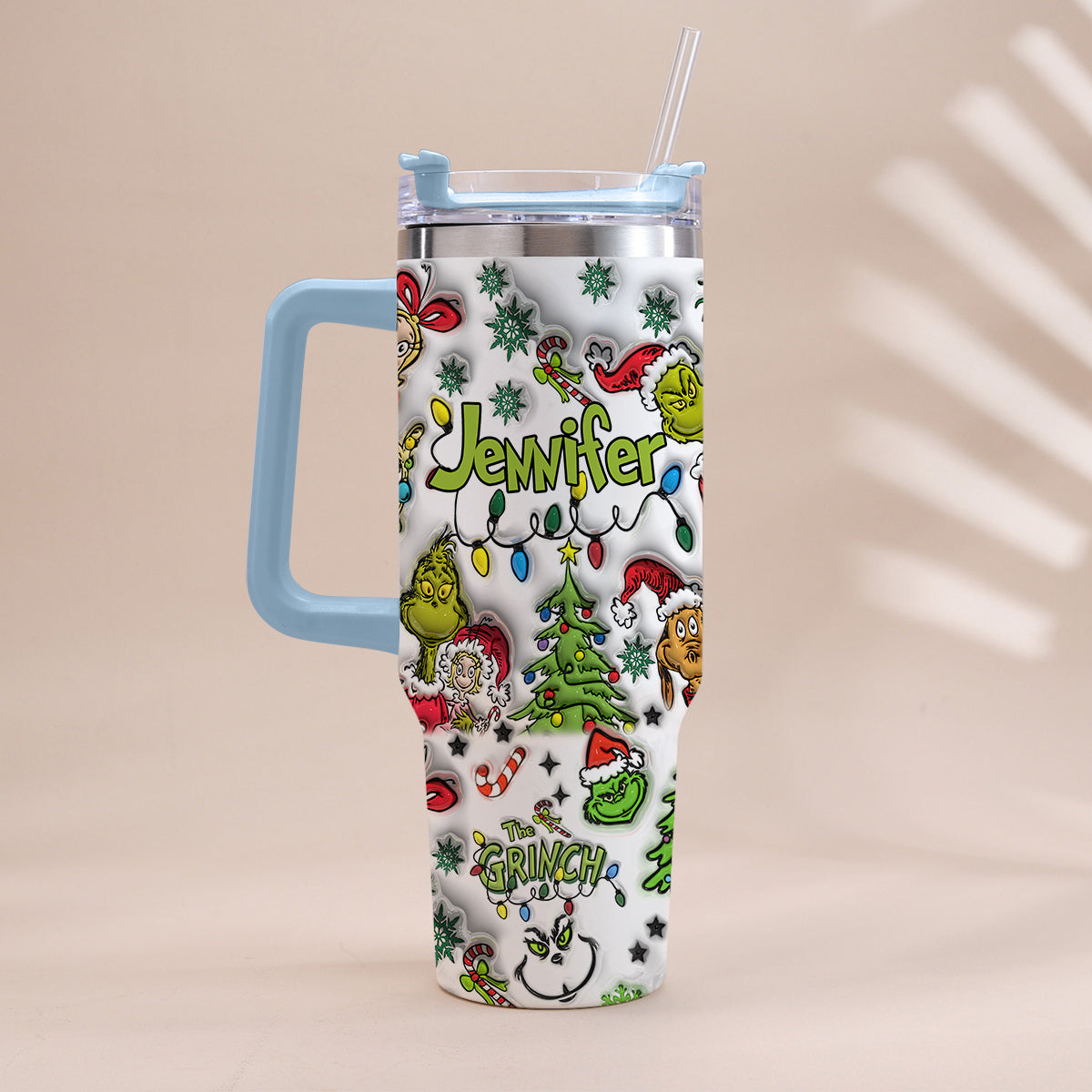 Gobelet isotherme de Noël personnalisé avec anse - Nom au choix -