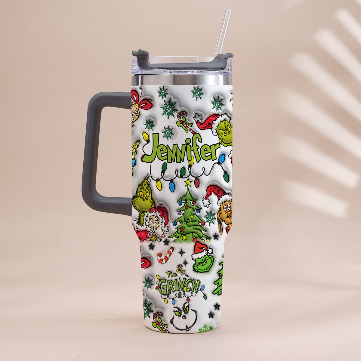 Gobelet isotherme de Noël personnalisé avec anse - Nom au choix -