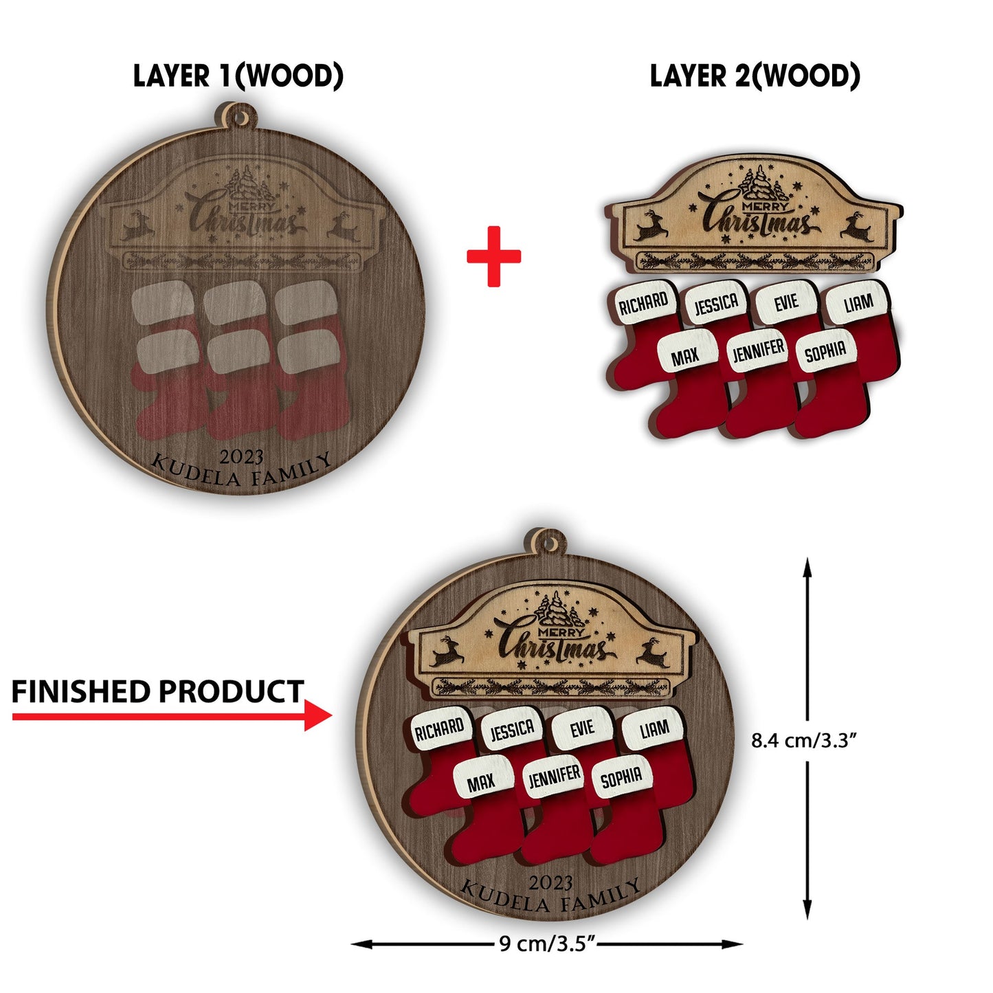 Our Family - Personalized Family 2 Layered Piece Ornament